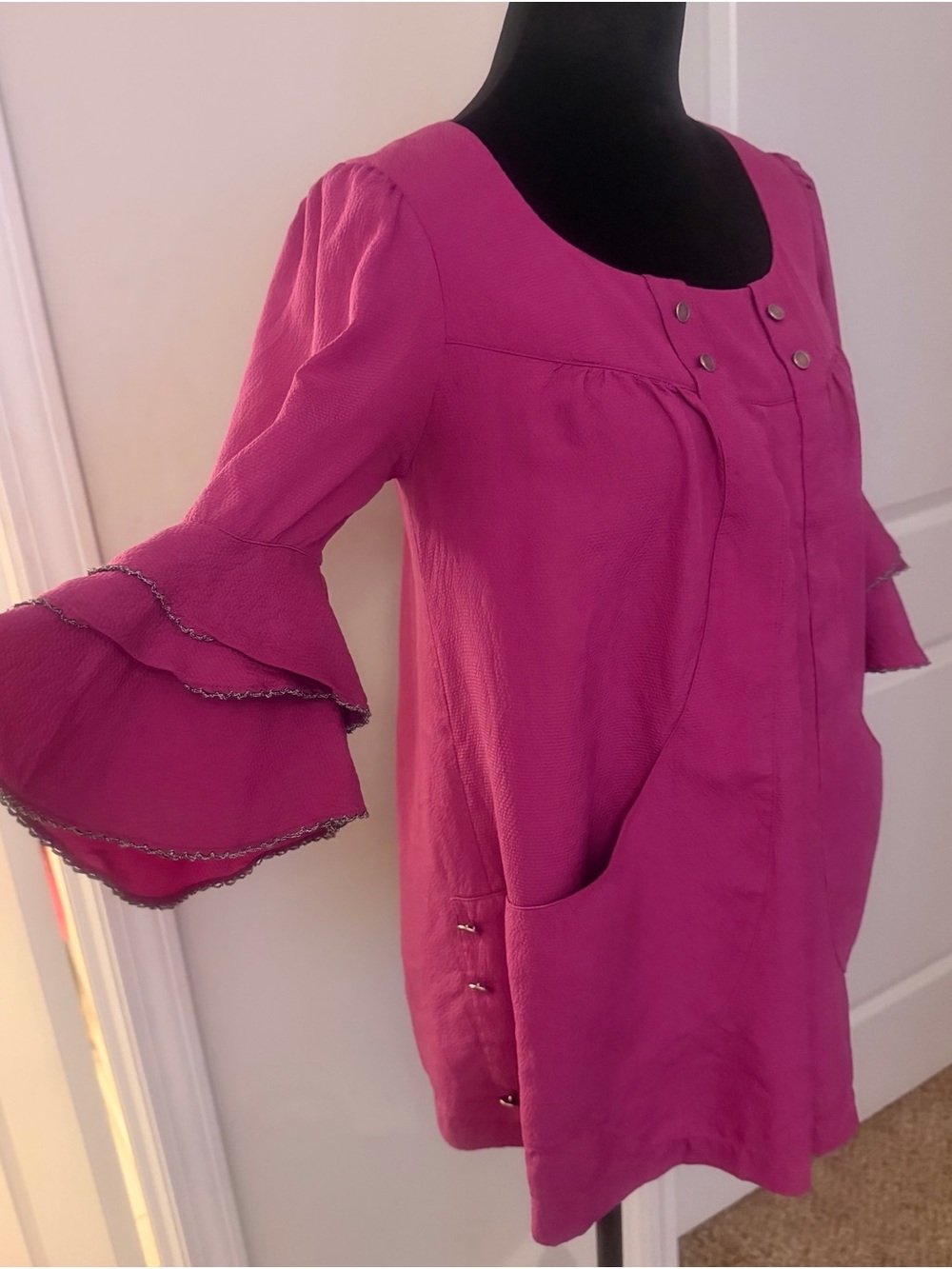Mayle Magenta Ruffled Sleeve Tunic Top - Picture 3 of 7